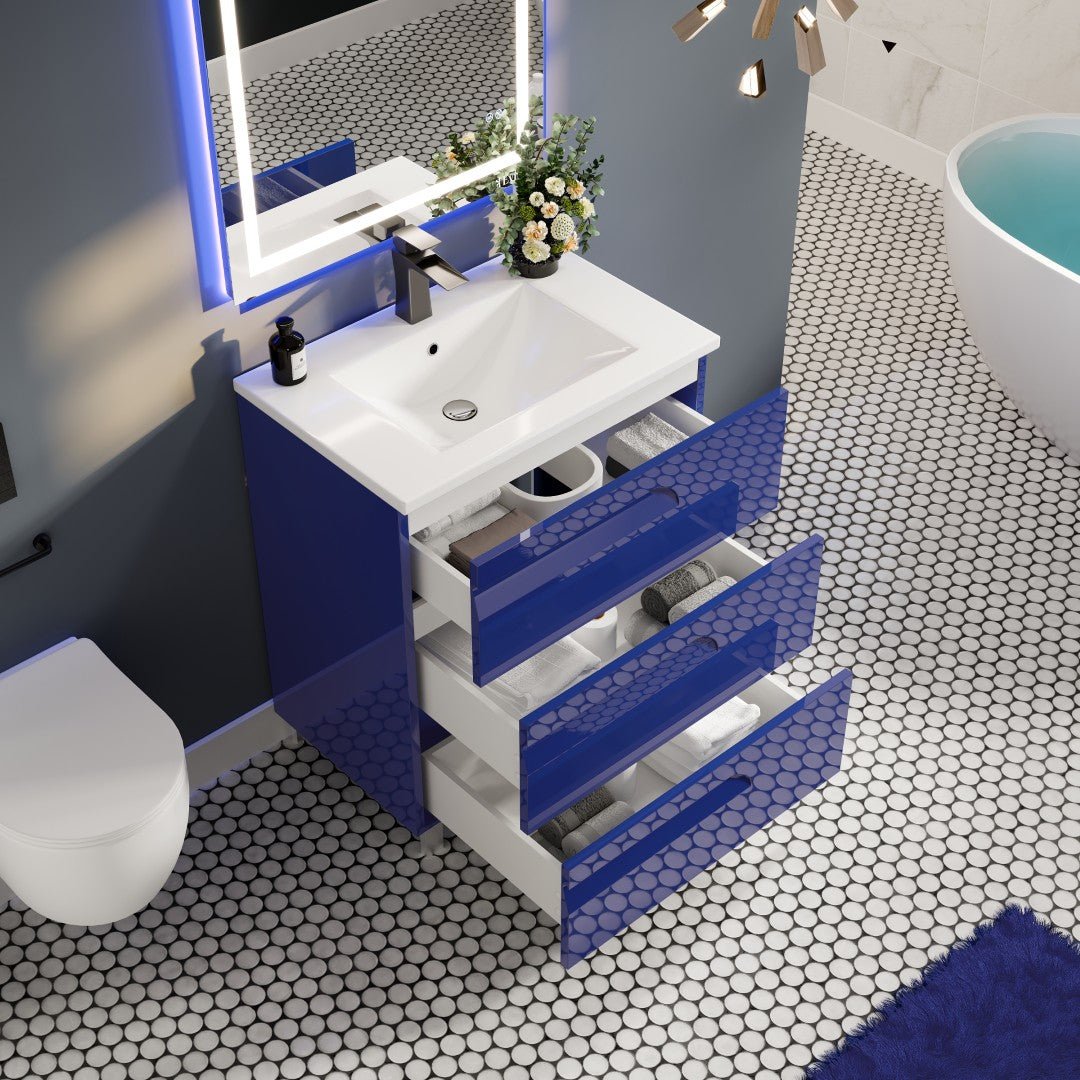 Joy 32 in. Blue Single Sink Freestanding Bath Vanity with Porcelain Top and Integrated Sink - Bathroom Vanity by Eviva