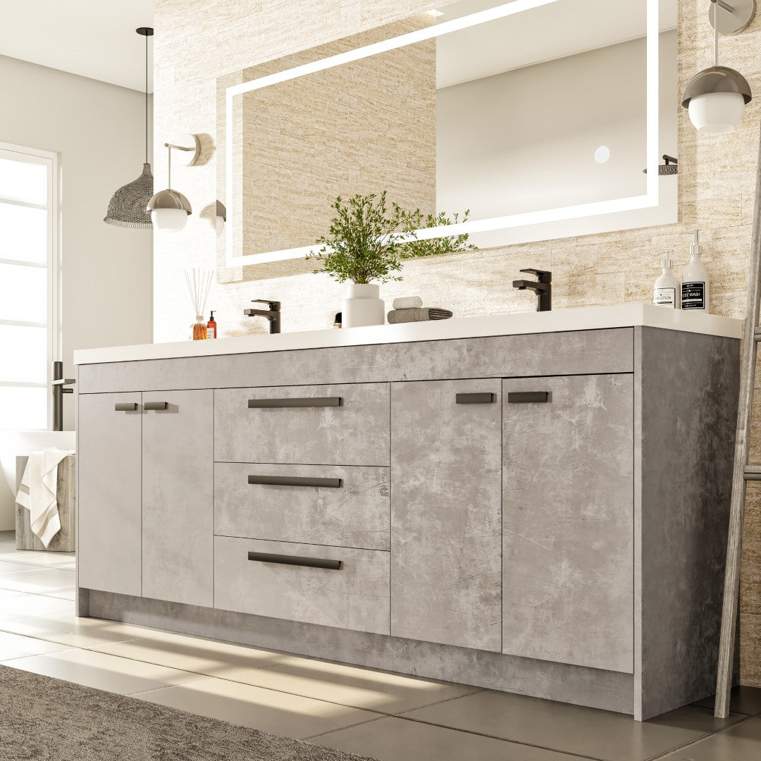 Lugano 84 in. Concrete Gray Double Sink Bath Vanity with Acrylic Top and Integrated Sinks