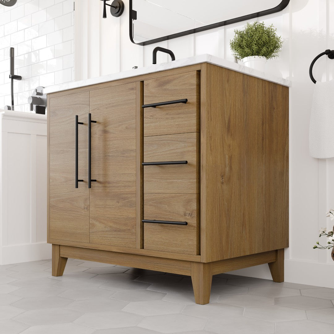 Graham 36 in. Oak Single Sink Bath Vanity with Arabescato Engineered Stone Top and Undermount Porcelain Sink