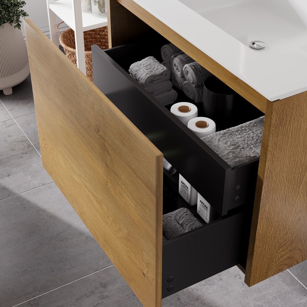 Madeira 20 in. Oak Wall Mount Single Sink Bath Vanity with Acrylic Top and Integrated Sink - Bathroom Vanity by Eviva