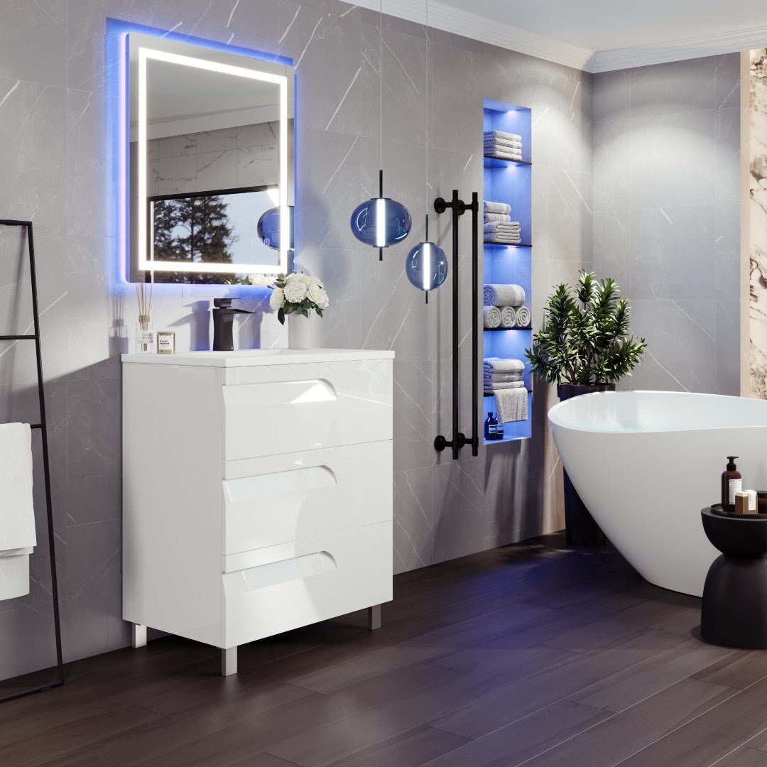 Joy 32 in. White Single Sink Freestanding Bath Vanity with Porcelain Top and Integrated Sink - Bathroom Vanity by Eviva