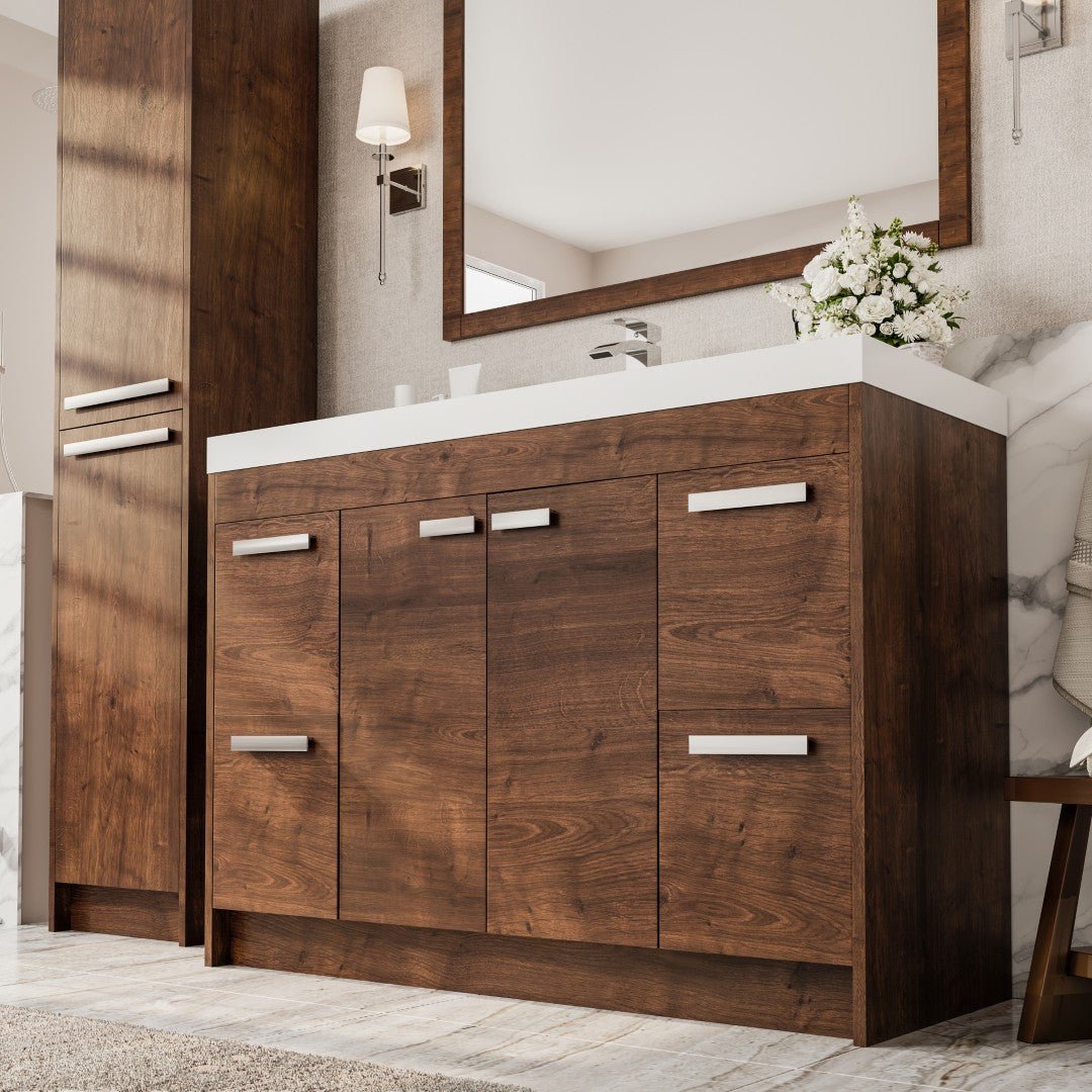Lugano 48 in. Rosewood Single Sink Bath Vanity with Acrylic Top and Integrated Sink - Bathroom Vanity by Eviva
