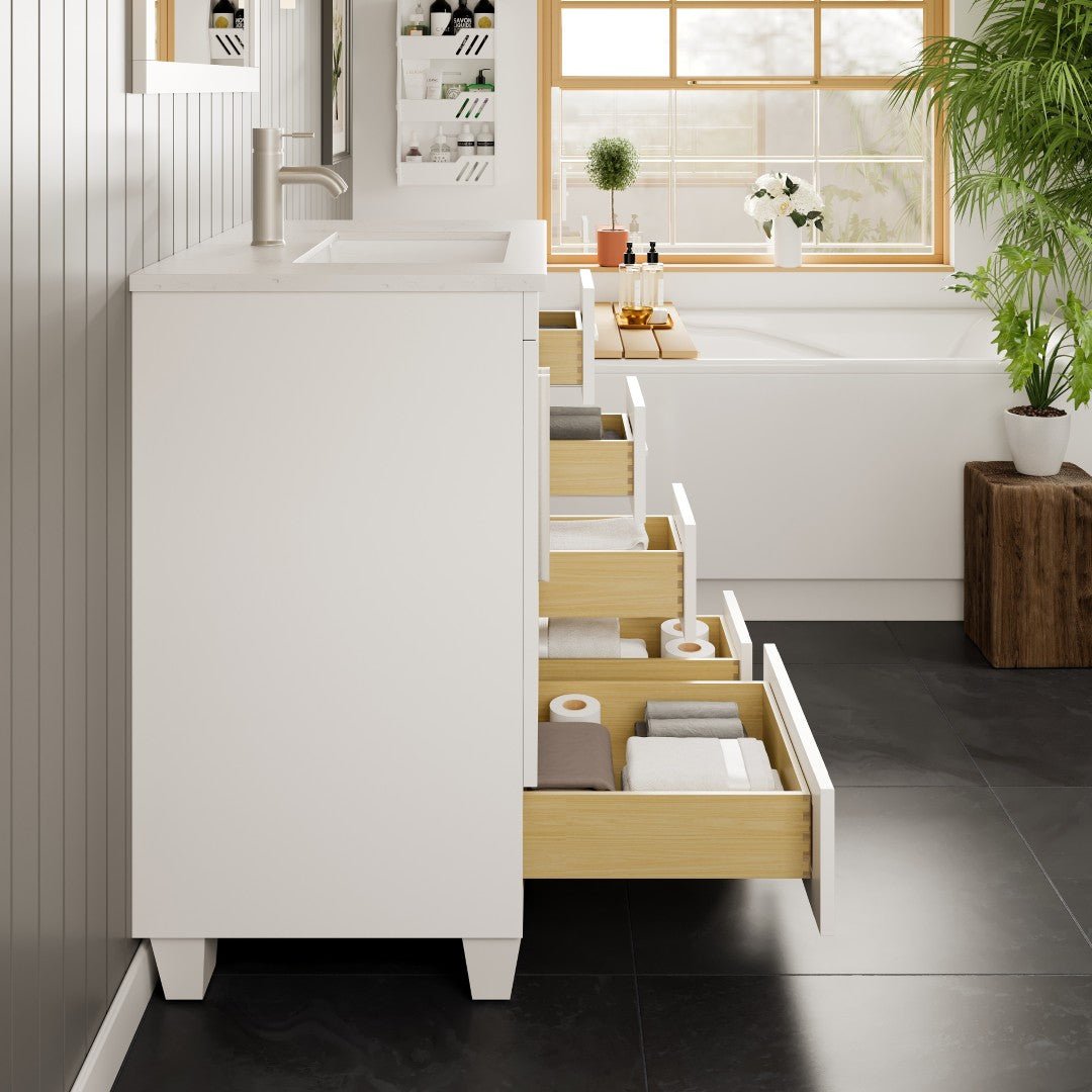 Loon 30 in. White Single Sink Bath Vanity with Carrara Quartz Top and Undermount Porcelain Sink - Bathroom Vanity by Eviva