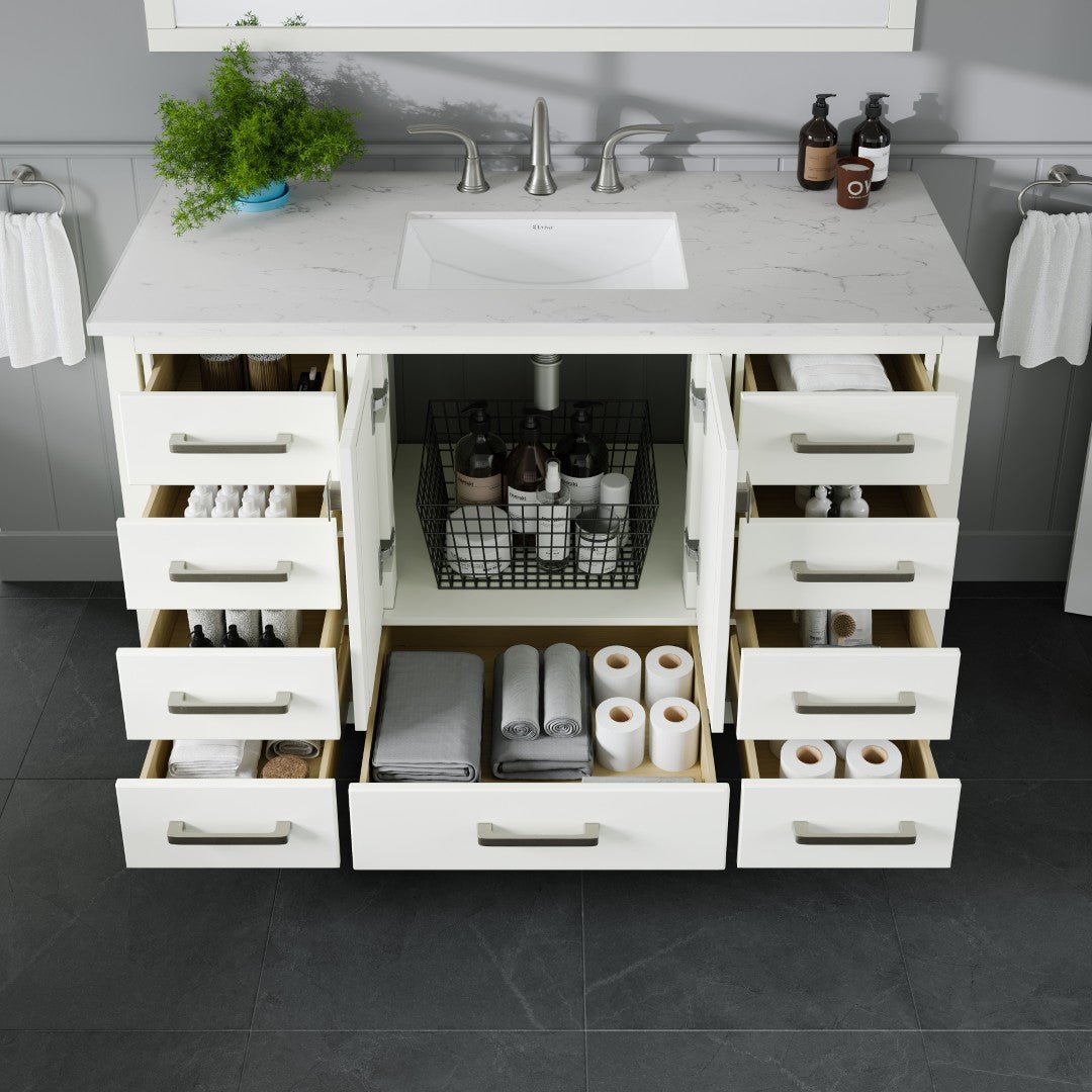 Aberdeen 48 in. White Single Sink Bath Vanity with Carrara Quartz Top and Undermount Porcelain Sink - Bathroom Vanity by Eviva