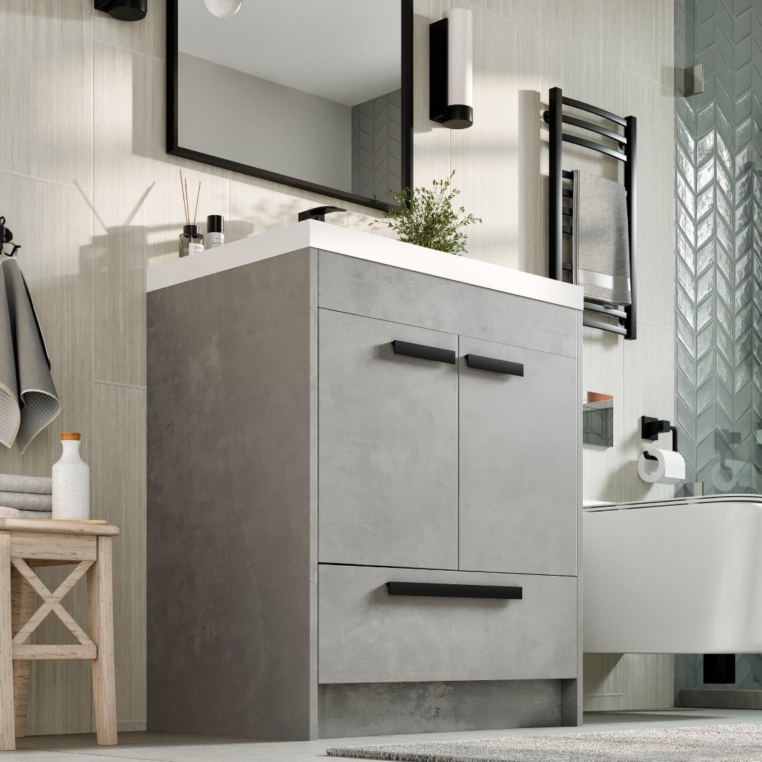 Lugano 30 in. Concrete Gray Single Sink Bath Vanity with Acrylic Top and Integrated Sink - Bathroom Vanity by Eviva