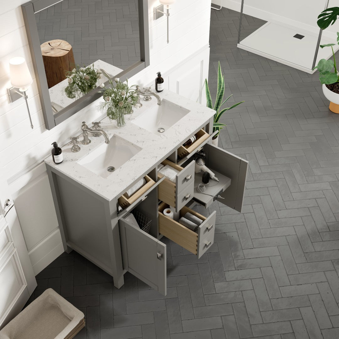 Artemis 44 in. Gray Double Sink Bath Vanity with Engineered Top and Undermount Porcelain Sinks