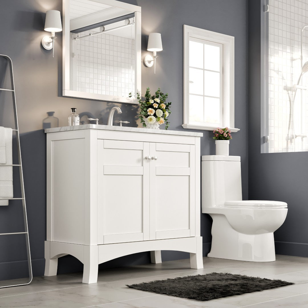 New York 36 in. White Single Sink Bath Vanity with Carrara Marble Top and Undermount Porcelain Sink