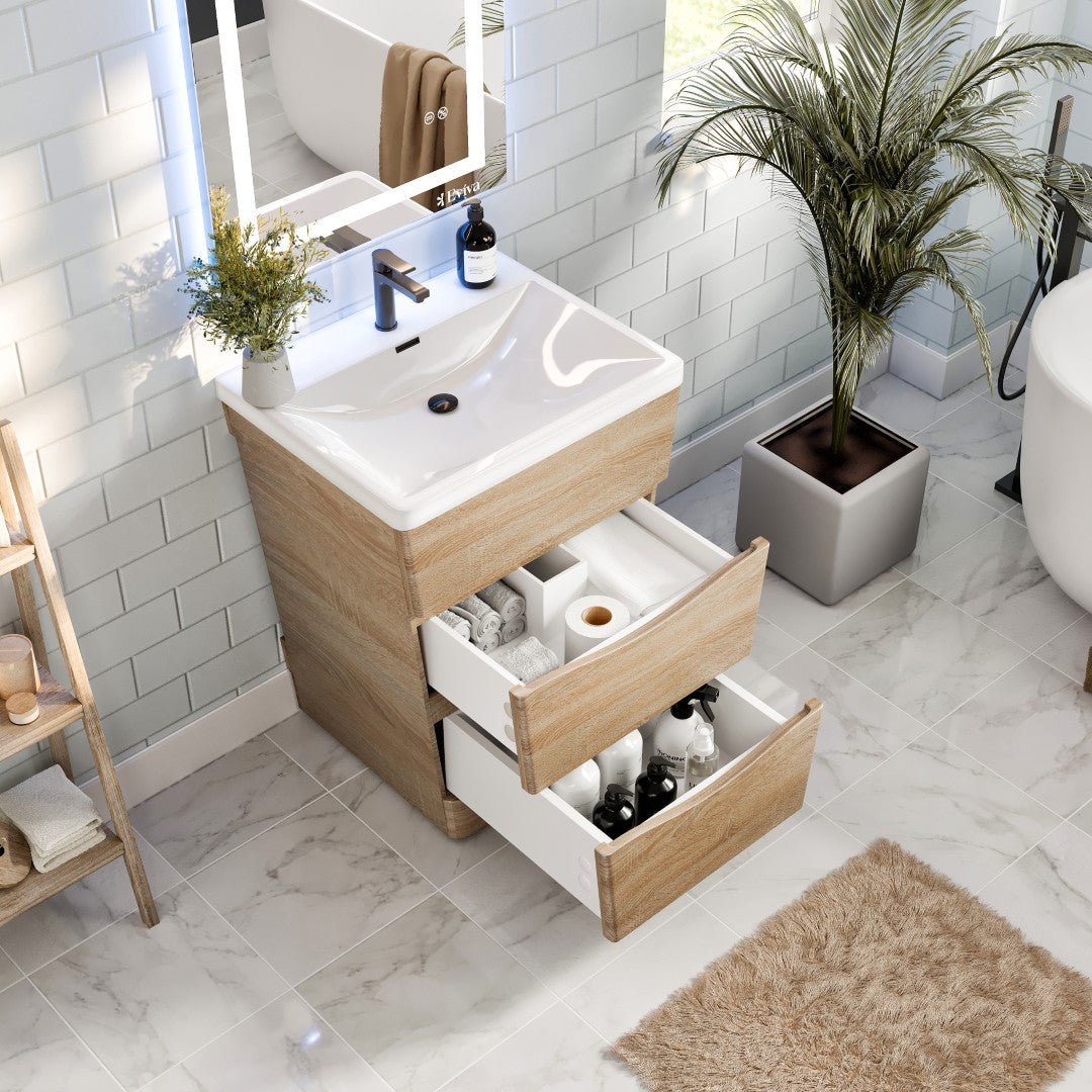 Victoria 25 in. White Oak Single Sink Bath Vanity with Acrylic Top and Integrated Sink - Bathroom Vanity by Eviva