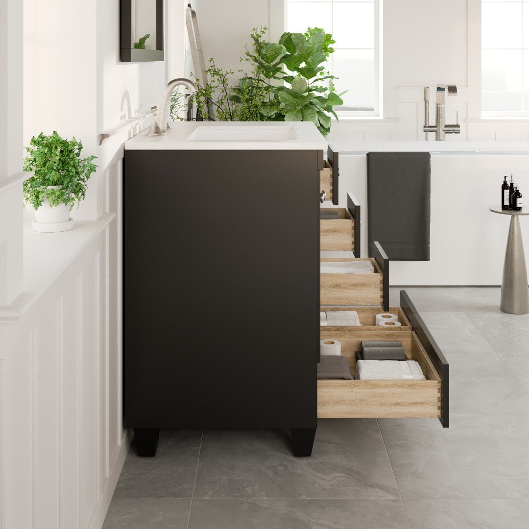 Acclaim 28 in. Espresso Single Sink Bath Vanity with Carrara Quartz Top and Undermount Porcelain Sink - Bathroom Vanity by Eviva