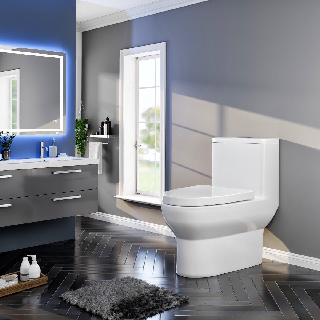 Scale 12 inch Floor Mounted 1 - piece 1.28 GPF Dual Flush Elongated Toilet in White Seat Included - Toilet by Eviva