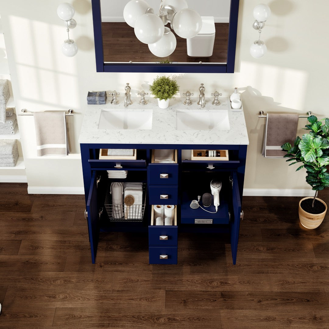 Artemis 44 in. Blue Double Sink Bath Vanity with Engineered Top and Undermount Porcelain Sinks