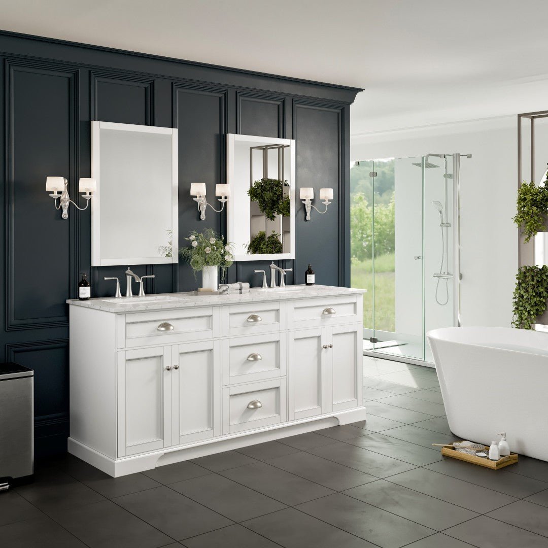 Epic 72 in. White Double Sink Bath Vanity with Carrara Quartz Top and Undermount Porcelain Sinks - Bathroom Vanity by Eviva