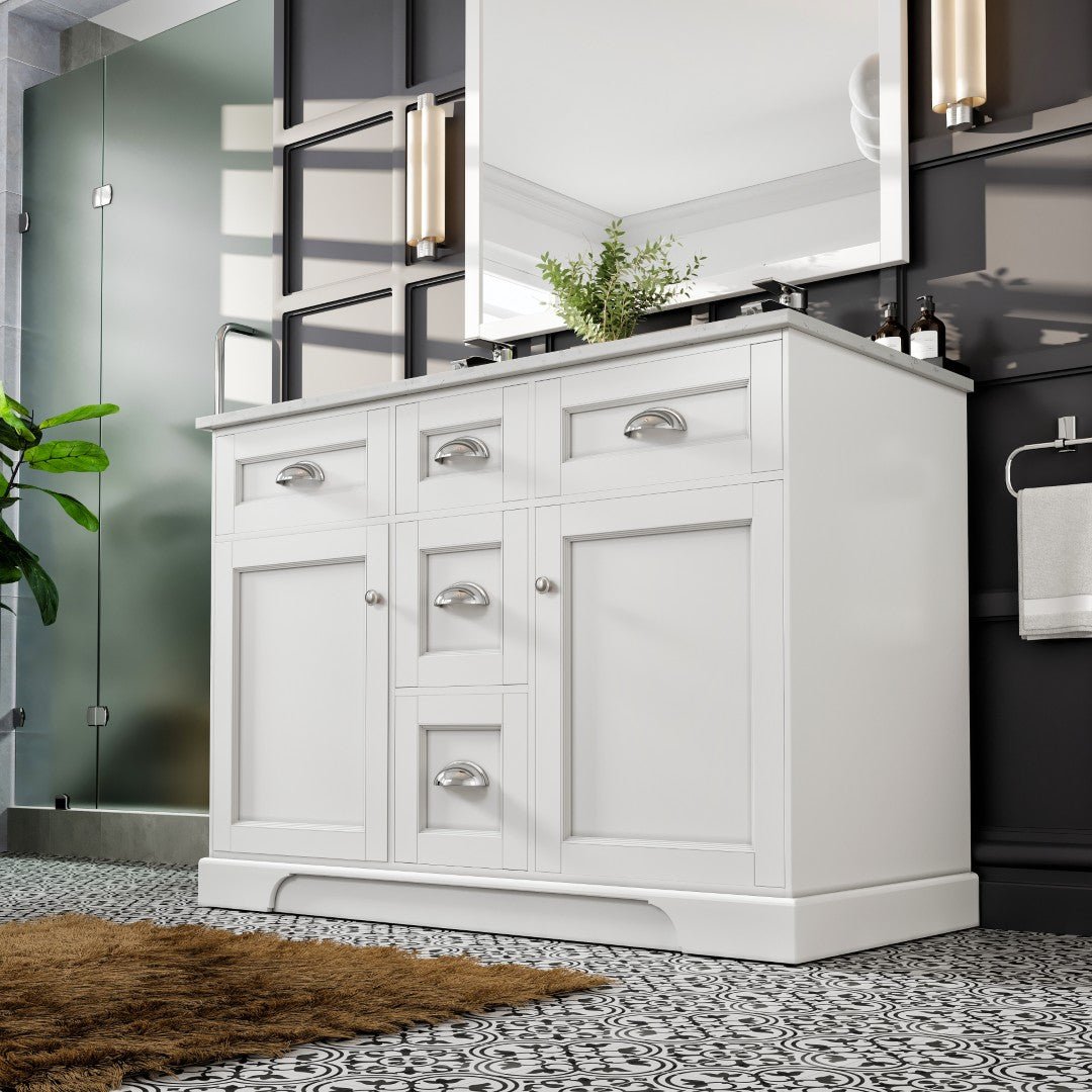 Epic 48 in. White Double Sink Bath Vanity with Carrara Quartz Top and Undermount Porcelain Sinks - Bathroom Vanity by Eviva