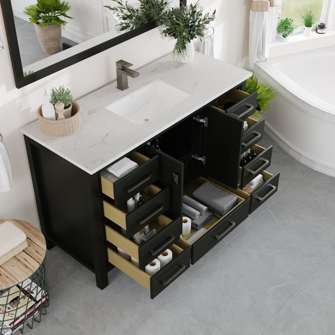 London 48 in. Espresso Single Sink Bath Vanity with Carrara Quartz Top and Undermount Porcelain Sink - Bathroom Vanity by Eviva