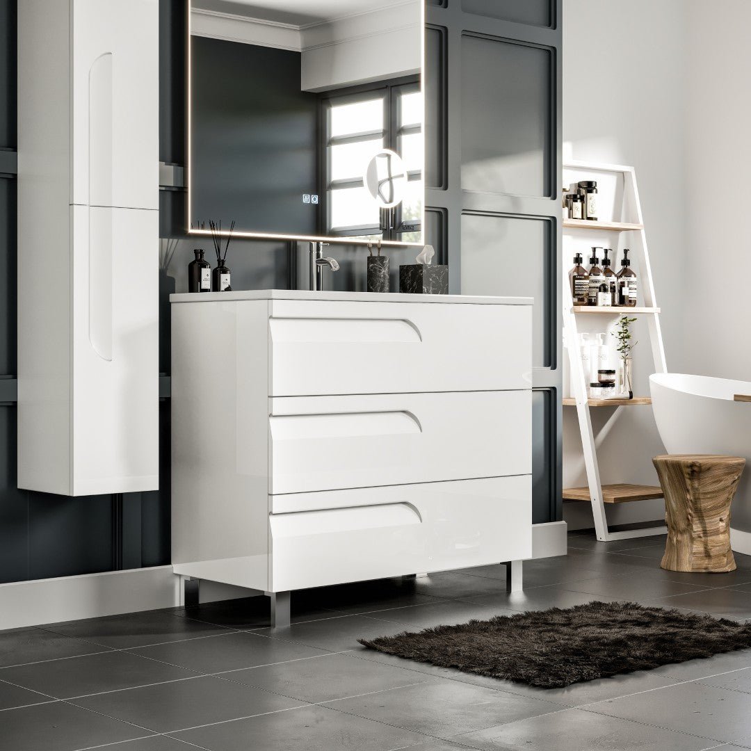 Joy 40 in. White Single Sink Freestandig Bath Vanity with Porcelain Top and Integrated Sink - Bathroom Vanity by Eviva