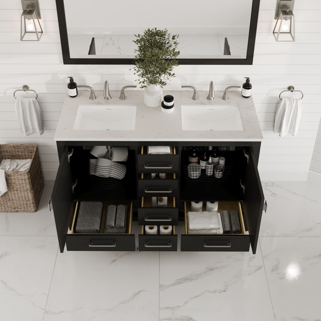 Aberdeen 48 in. Espresso Double Sink Bath Vanity with Carrara Quartz Top and Undermount Porcelain Sinks