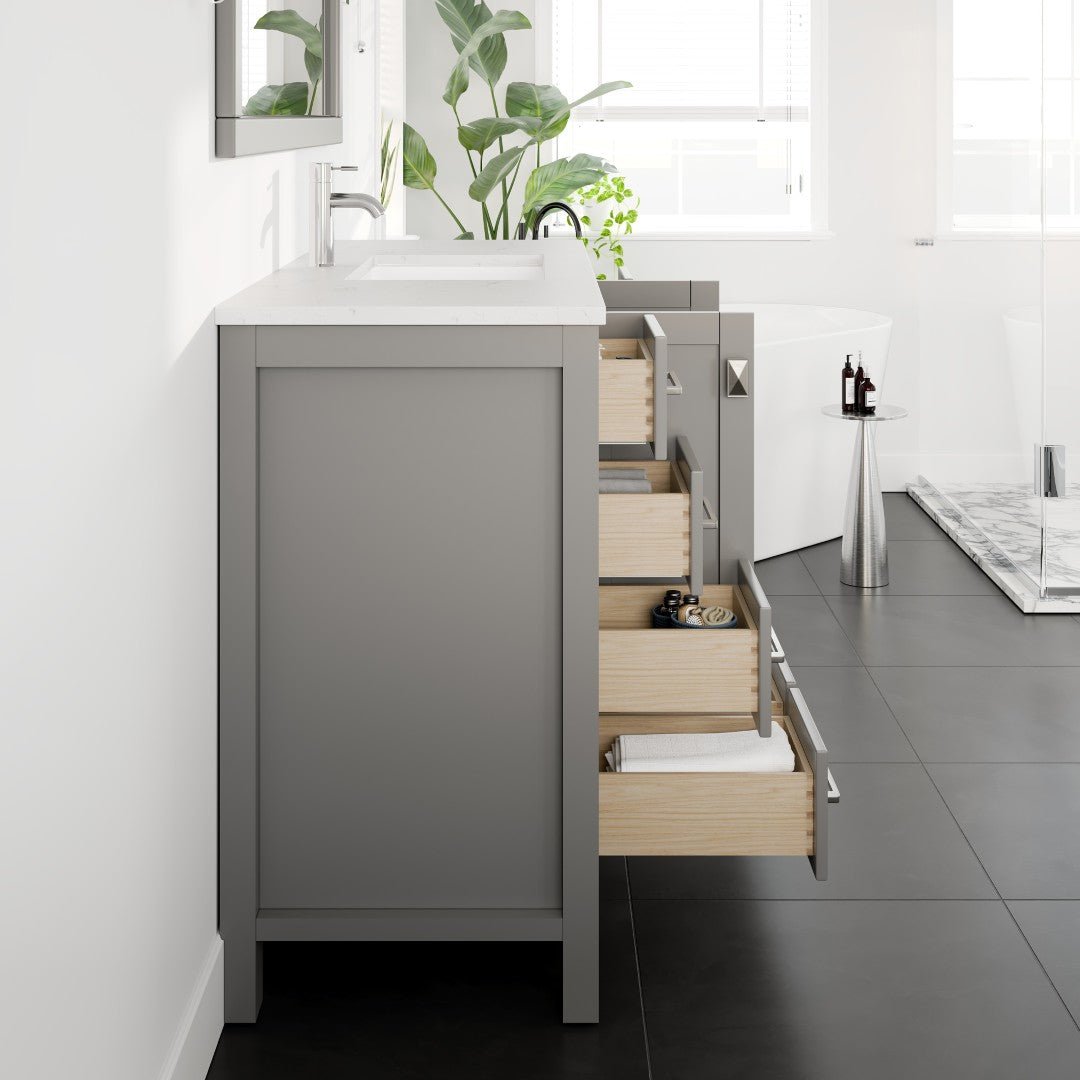 London 48 in. Gray Single Sink Bath Vanity with Carrara Quartz Top and Undermount Porcelain Sink - Bathroom Vanity by Eviva