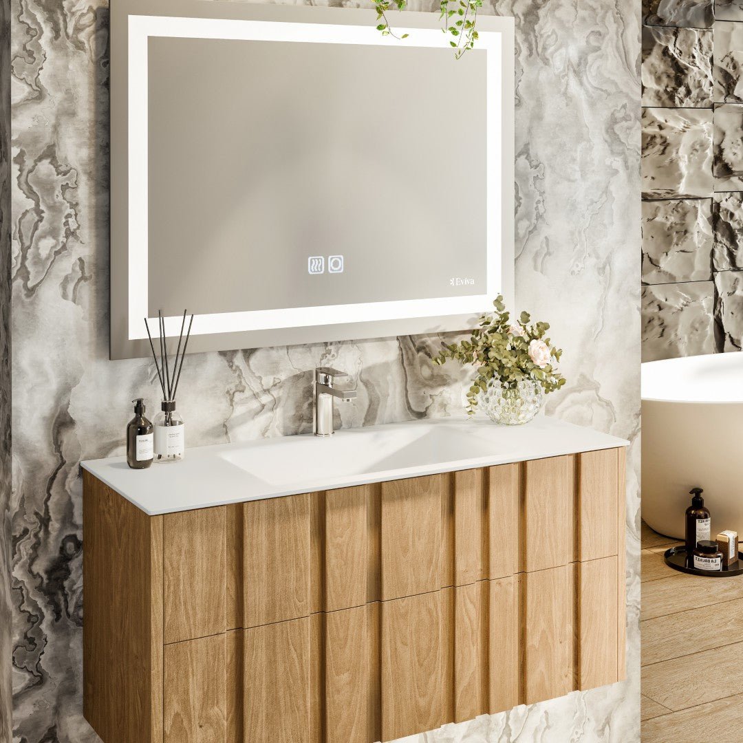 Lumber 44 in. Oak Wall Mount Single Sink Bath Vanity with Solid Surface Top and Integrated Sink - Bathroom Vanity by Eviva