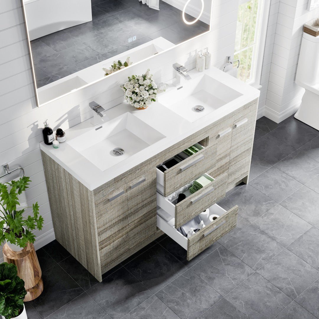 Lugano 60 in. Ash Double Sink Bath Vanity with Acrylic Top and Integrated Sinks - Bathroom Vanity by Eviva