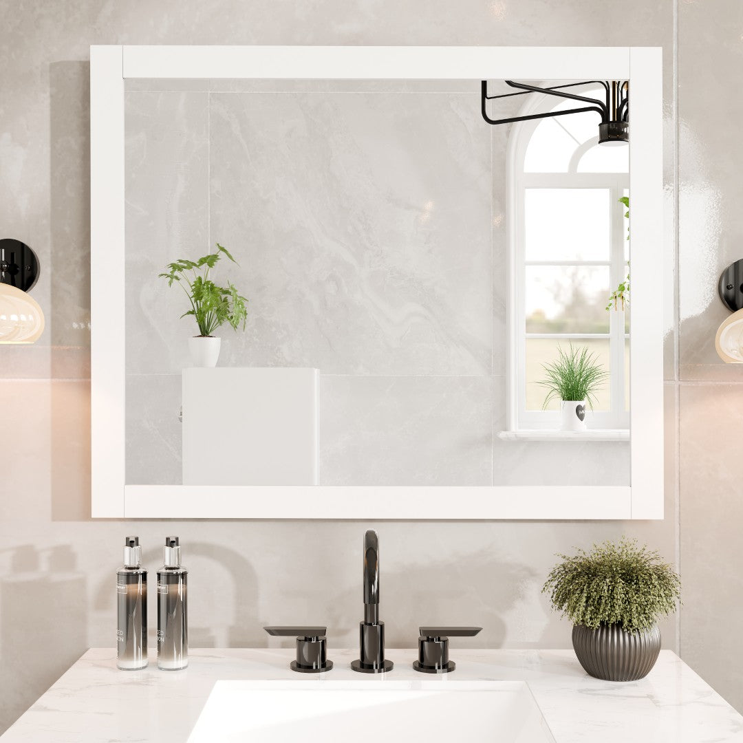 Eviva New York 36" x 30" Rectangular White Wooden Framed Mirror