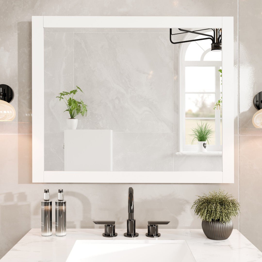Eviva New York 36" x 30" Rectangular White Wooden Framed Mirror - Mirror by Eviva