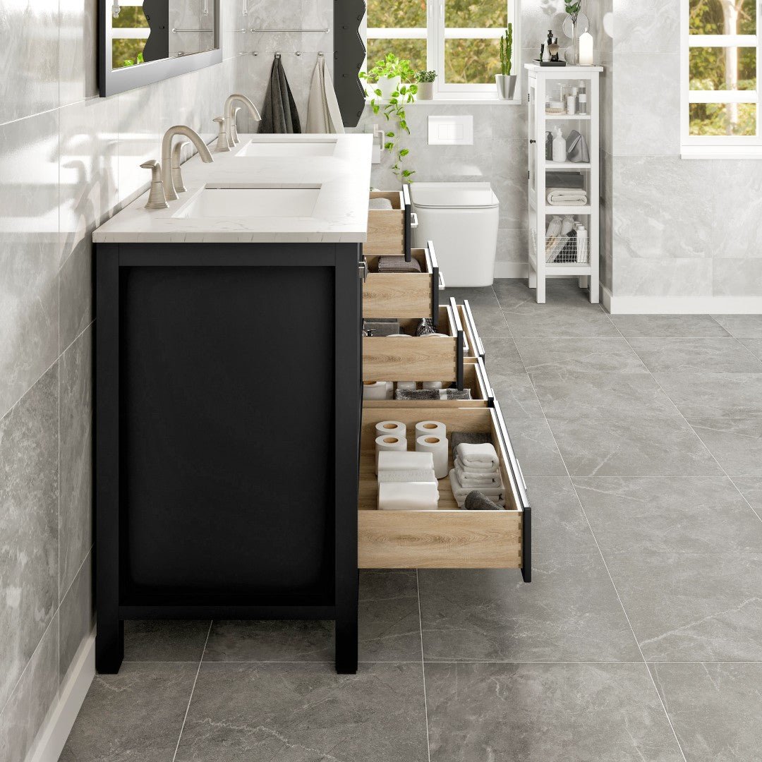 Aberdeen 78 in. Espresso Double Sink Bath Vanity with Carrara Quartz Top and Undermount Porcelain Sinks - Bathroom Vanity by Eviva