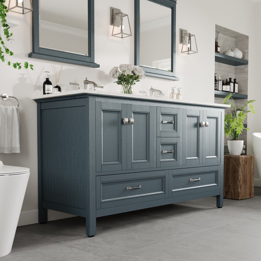 Britney 72 in. Ash Blue Double Sink Bath Vanity with Carrara Quartz Top and Undermount Porcelain Sinks - Bathroom Vanity by Eviva