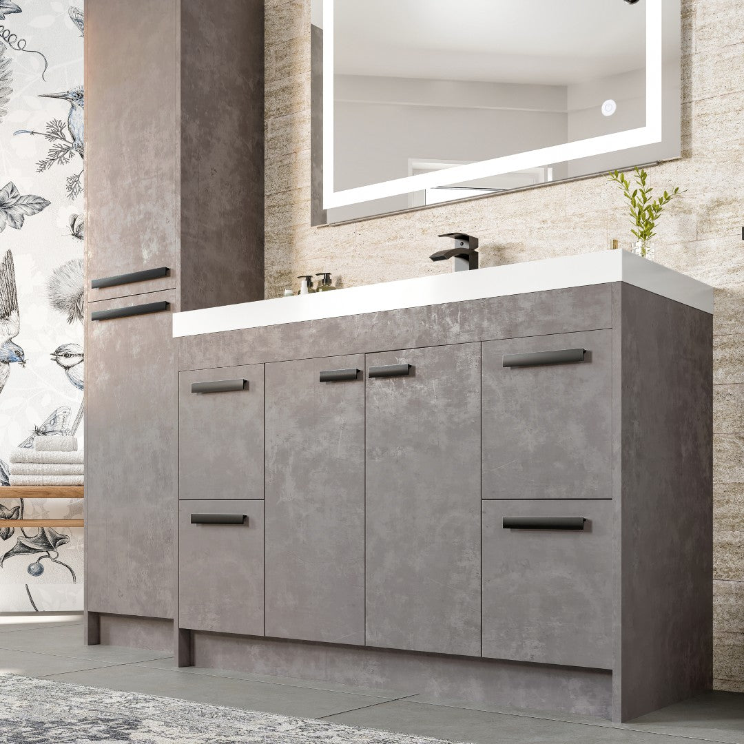 Lugano 48 in. Concrete Gray Single Sink Bath Vanity with Acrylic Top and Integrated Sink