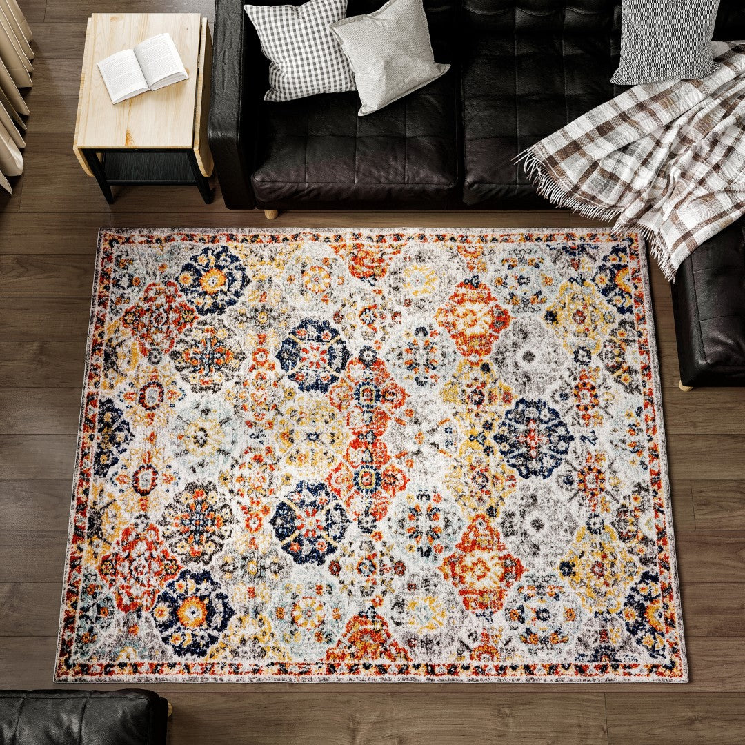 Eviva Blossom 5' x 7' Ikat Multicolor Rug