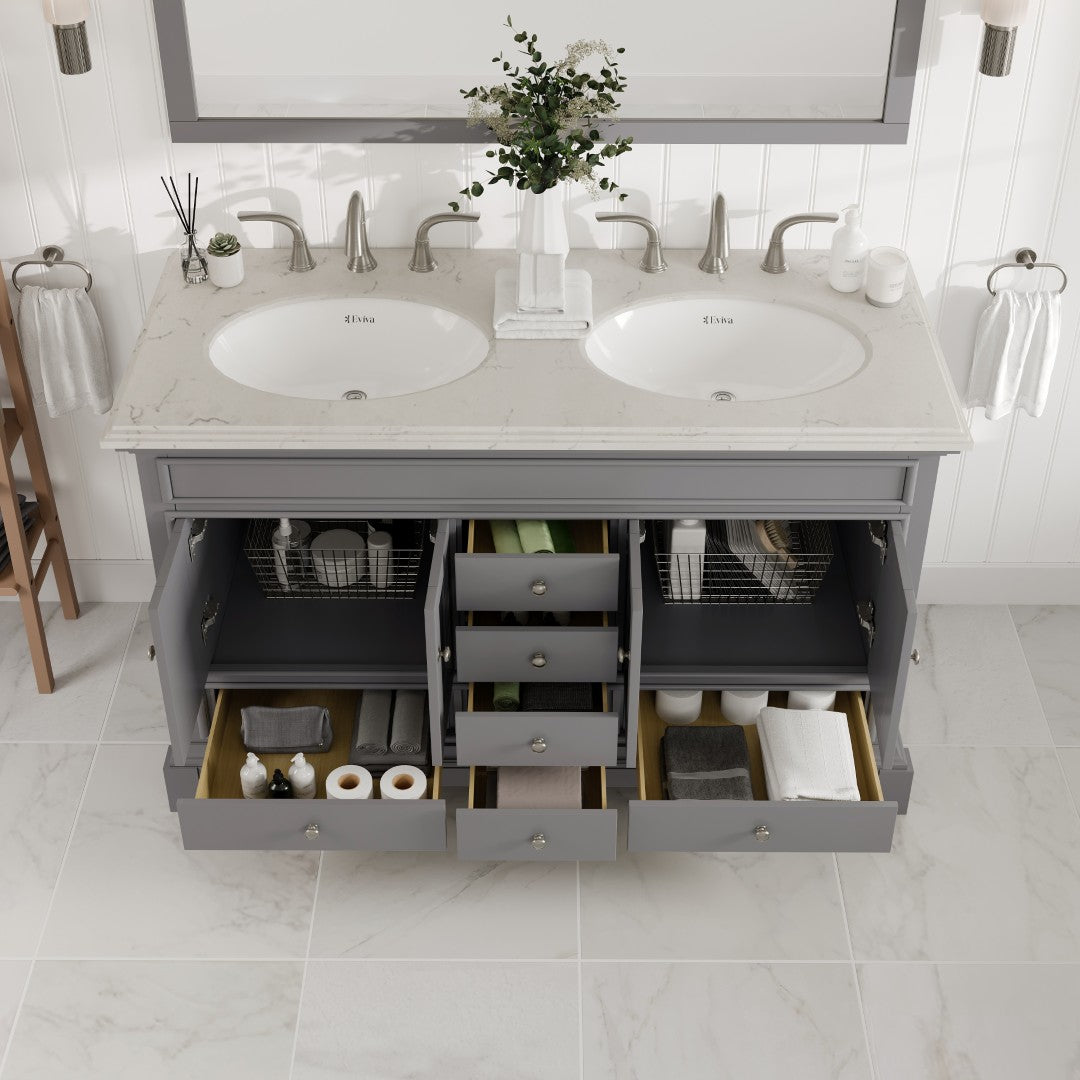 Elite Stamford 48 in. Gray Double Sink Bath Vanity with Carrara Quartz Top and Undermount Porcelain Sinks