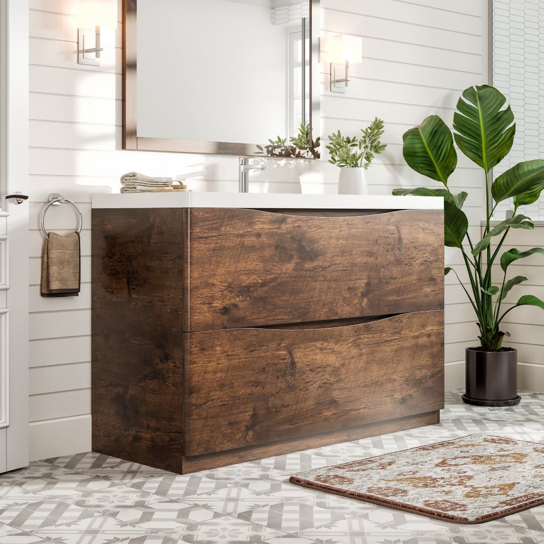 Smile 48 in. Rosewood Single Sink Bath Freestanding Vanity with Acrylic Top and Integrated Sink - Bathroom Vanity by Eviva