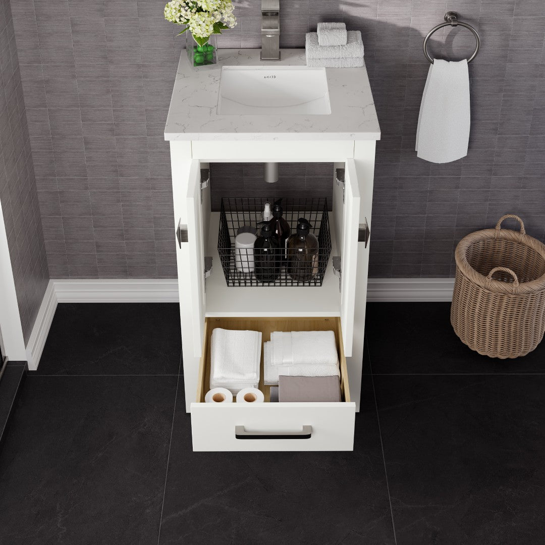 London 20 in. White Single Sink Bath Vanity with Carrara Quartz Top and Undermount Porcelain Sink