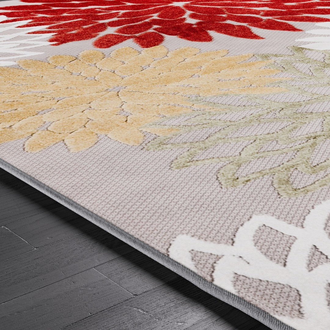 Eviva Nature 3' x 5' Floral Orange/Cream Rug - Rug by Eviva