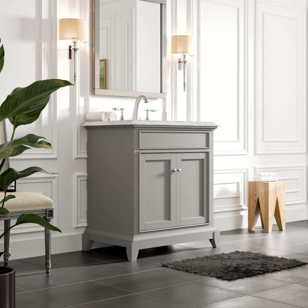 Elite Princeton 30 in. Gray Single Sink Bath Vanity with Carrara Marble Top and Undermount Porcelain Sink