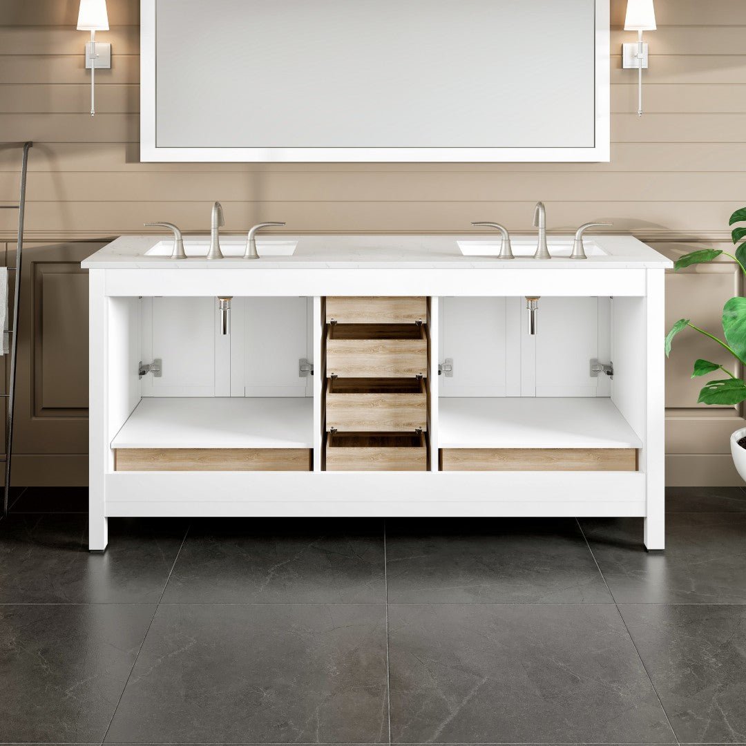 Aberdeen 78 in. White Double Sink Bath Vanity with Carrara Quartz Top and Undermount Porcelain Sinks - Bathroom Vanity by Eviva