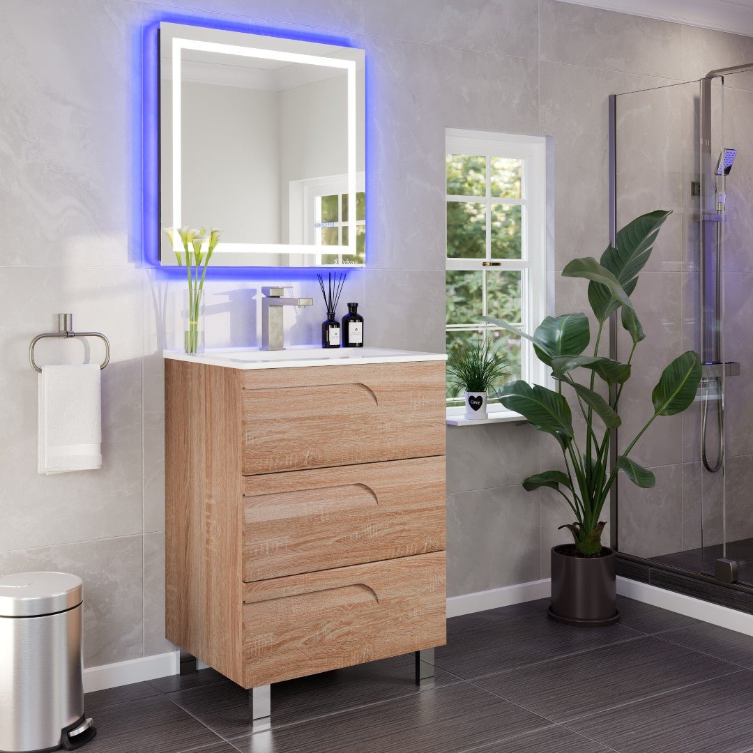 Joy 24 in. Maple Single Sink Freestanding Bath Vanity with Porcelain Top and Integrated Sink - Bathroom Vanity by Eviva