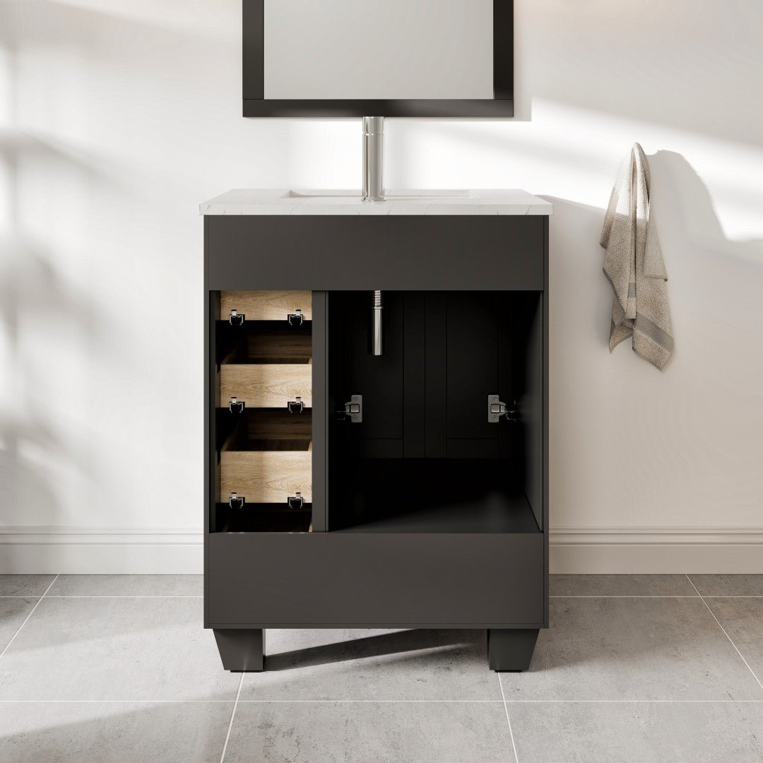 Happy 24 in. Espresso Single Sink Bath Vanity with Carrara Quartz Top and Undermount Porcelain Sink - Bathroom Vanity by Eviva