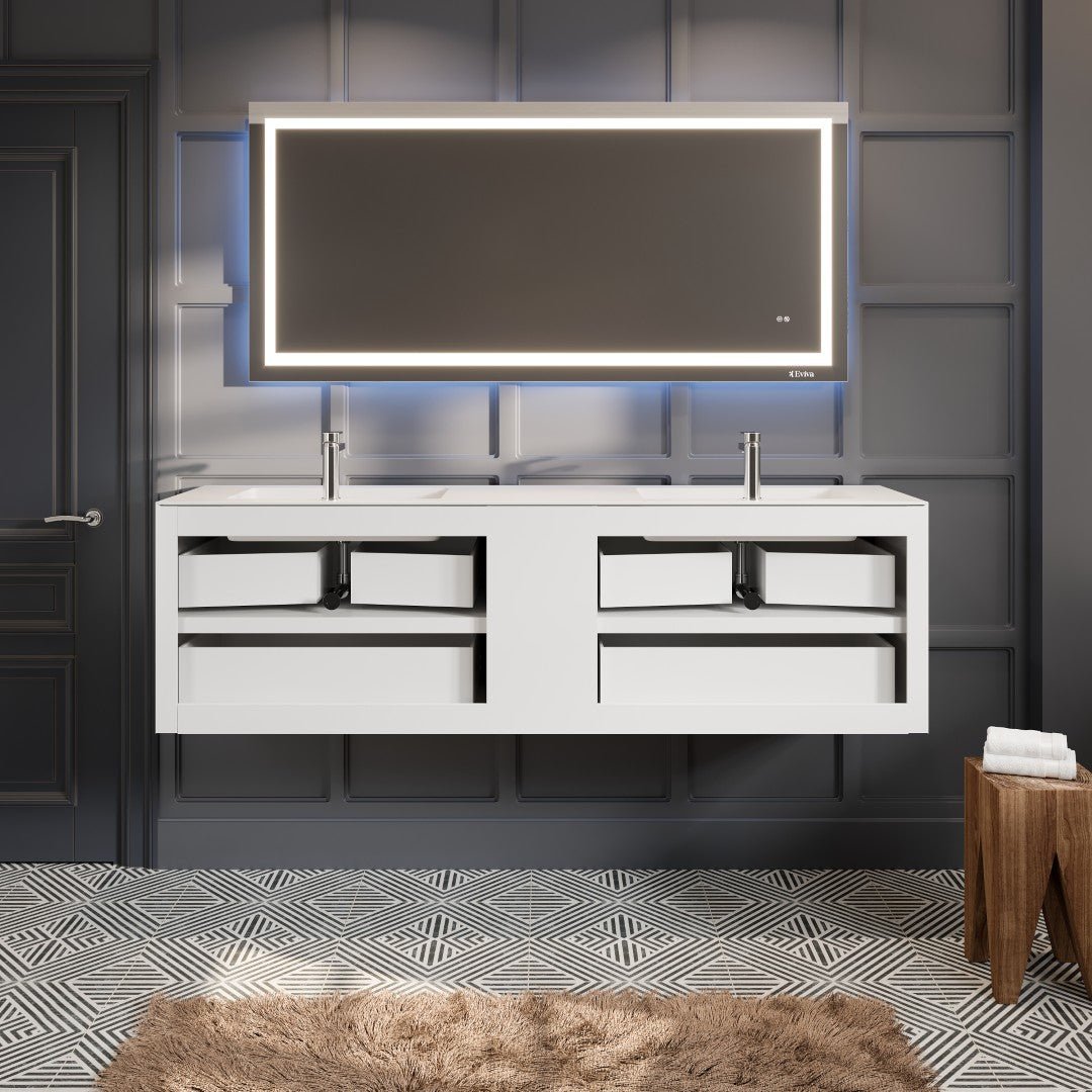 Vienna 75 in. Rosewood Wall Mount Double Sink Bath Vanity with Acrylic Top and Integrated Sinks - Bathroom Vanity by Eviva