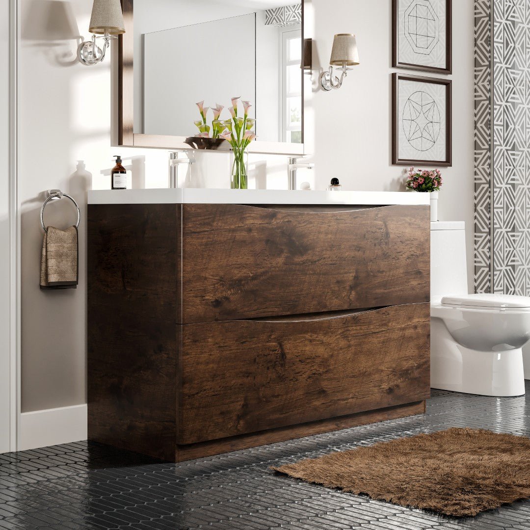 Smile 48 in. Rosewood Double Sink Freestanding Bath Vanity with Acrylic Top and Integrated Sinks - Bathroom Vanity by Eviva
