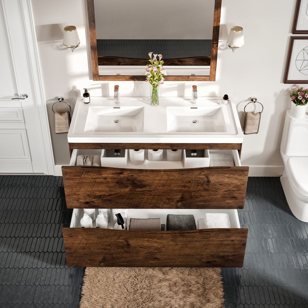 Smile 48 in. Rosewood Double Sink Freestanding Bath Vanity with Acrylic Top and Integrated Sinks - Bathroom Vanity by Eviva