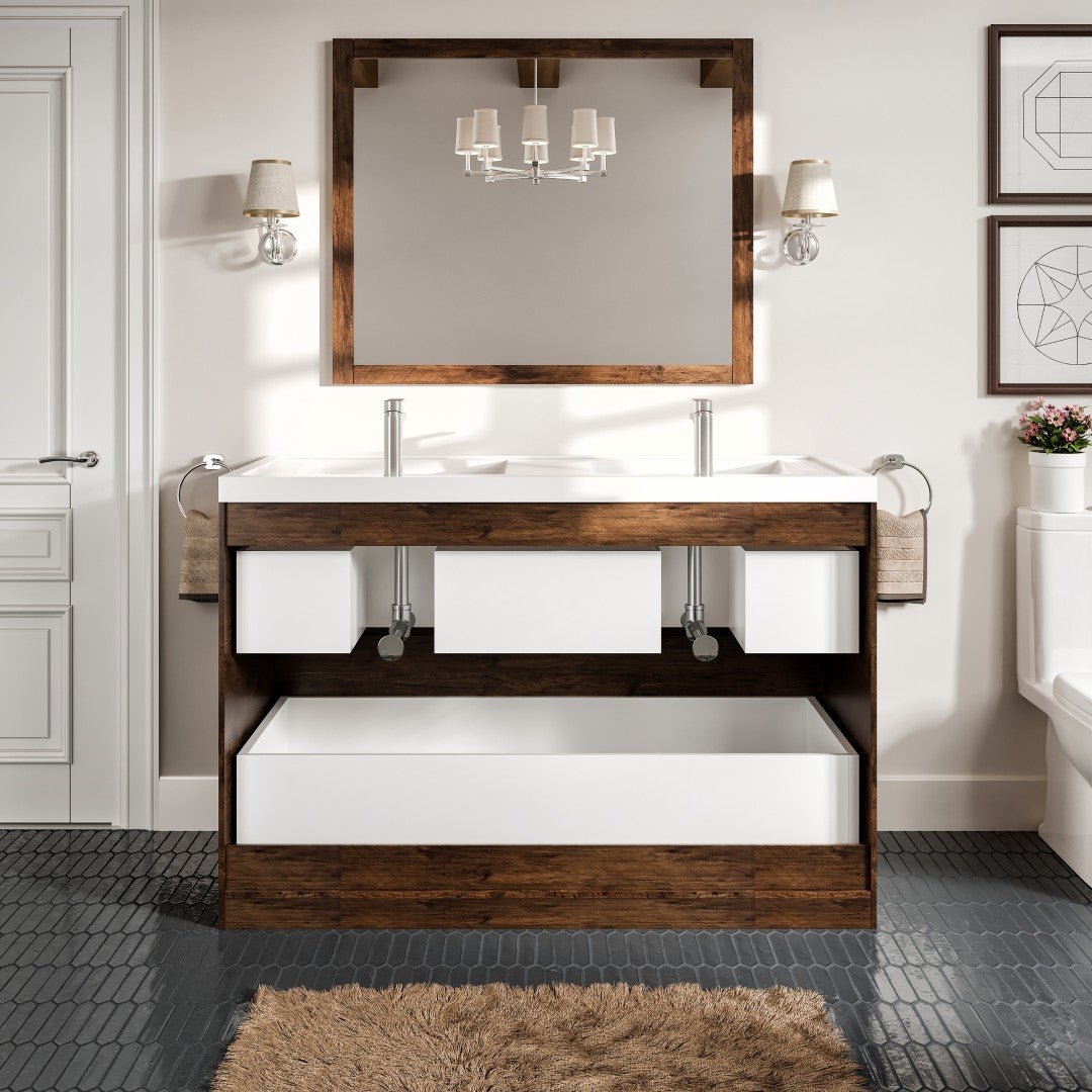 Smile 48 in. Rosewood Double Sink Freestanding Bath Vanity with Acrylic Top and Integrated Sinks - Bathroom Vanity by Eviva