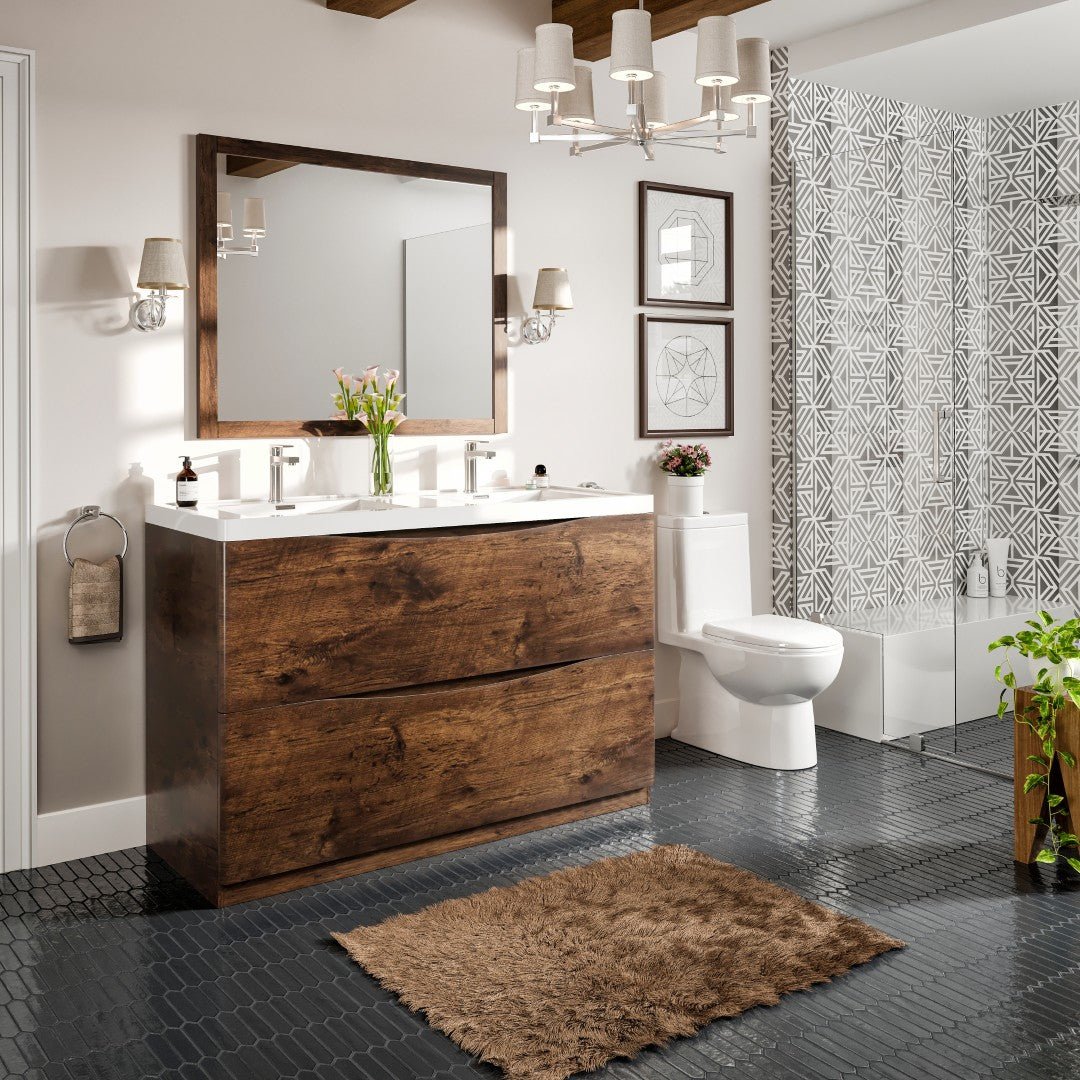 Smile 48 in. Rosewood Double Sink Freestanding Bath Vanity with Acrylic Top and Integrated Sinks - Bathroom Vanity by Eviva