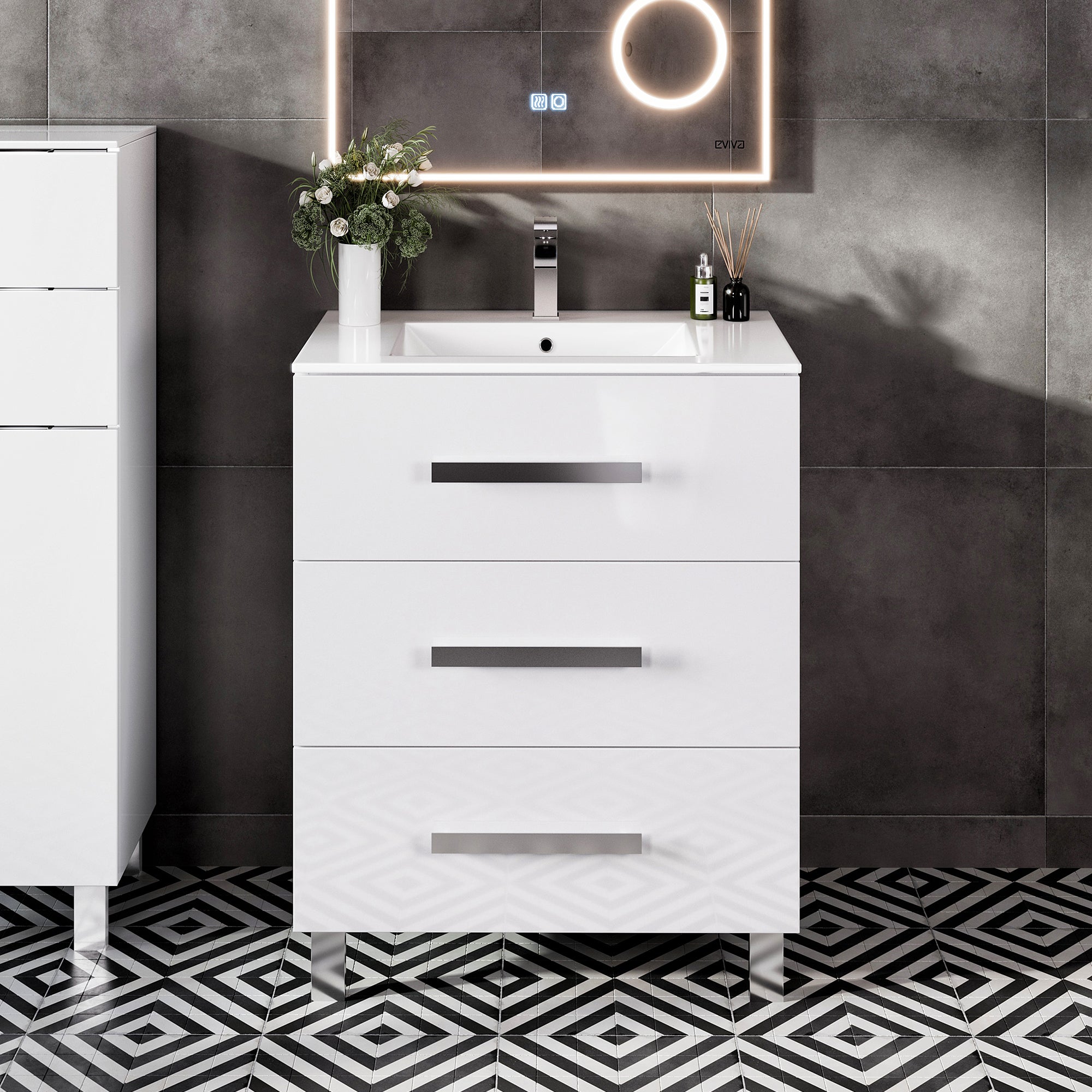 Libra 32 in. White Single Sink Bath Vanity with Porcelain Top and Integrated Sink