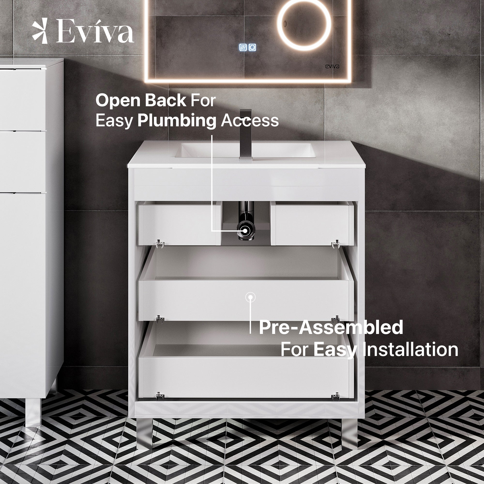 Libra 32 in. White Single Sink Bath Vanity with Porcelain Top and Integrated Sink