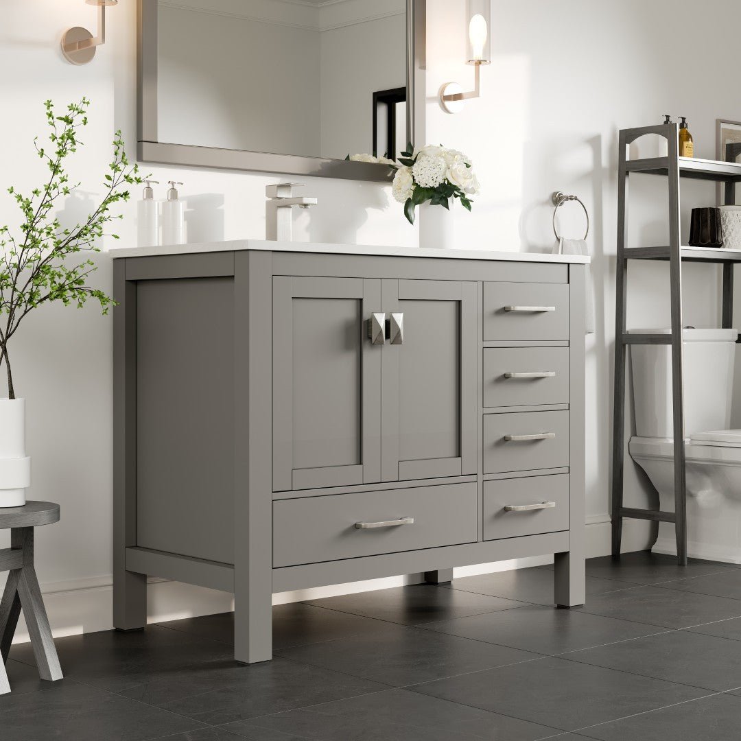 London 42 in. Gray Single Sink Bath Vanity with Carrara Quartz Top & Left Undermount Sink - Bathroom Vanity by Eviva
