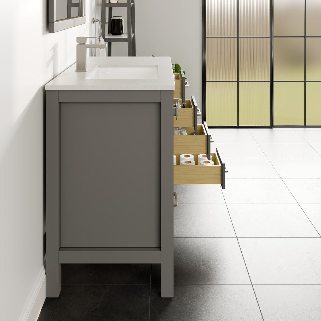 London 42 in. Gray Single Sink Bath Vanity with Carrara Quartz Top & Left Undermount Sink - Bathroom Vanity by Eviva