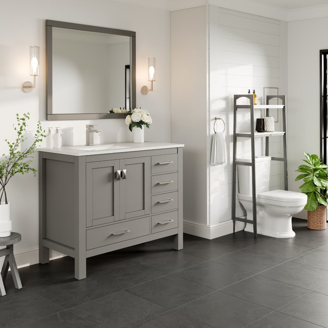 London 42 in. Gray Single Sink Bath Vanity with Carrara Quartz Top & Left Undermount Sink - Bathroom Vanity by Eviva