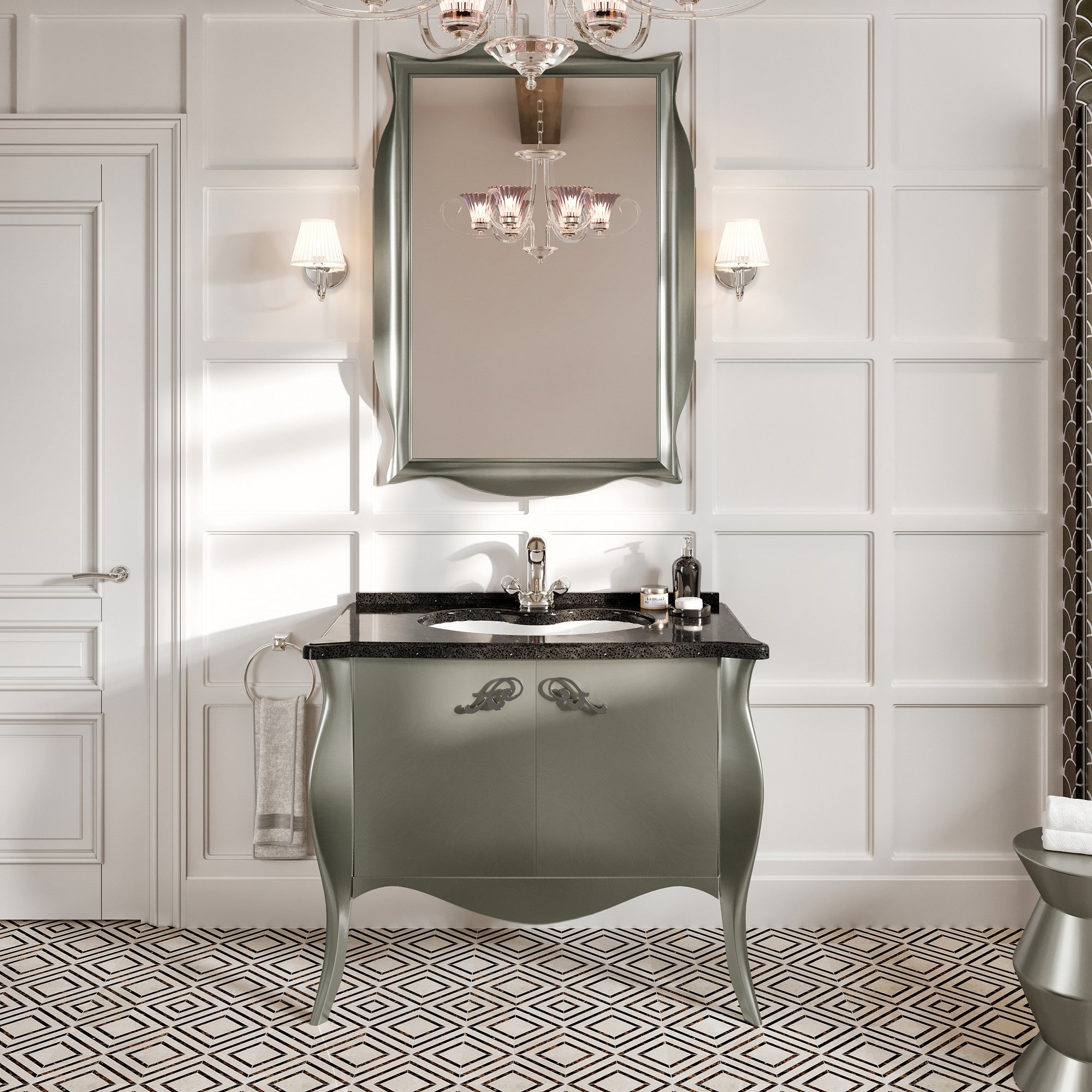Ritz 34 in. Silver Single Sink Bath Vanity with Granite Top and Undermount Porcelain Sink