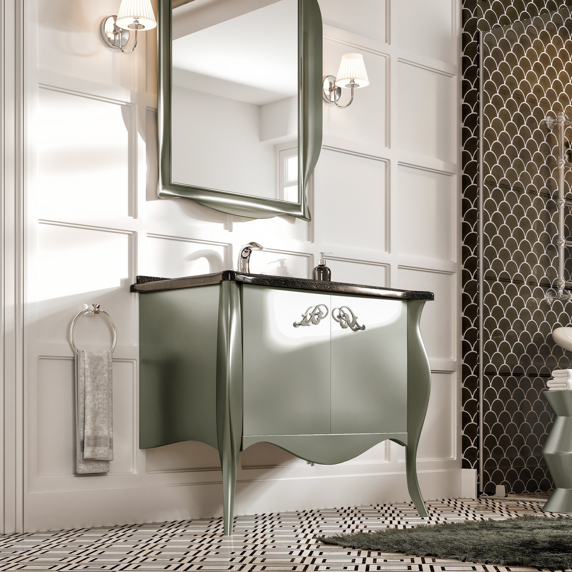 Ritz 34 in. Silver Single Sink Bath Vanity with Granite Top and Undermount Porcelain Sink
