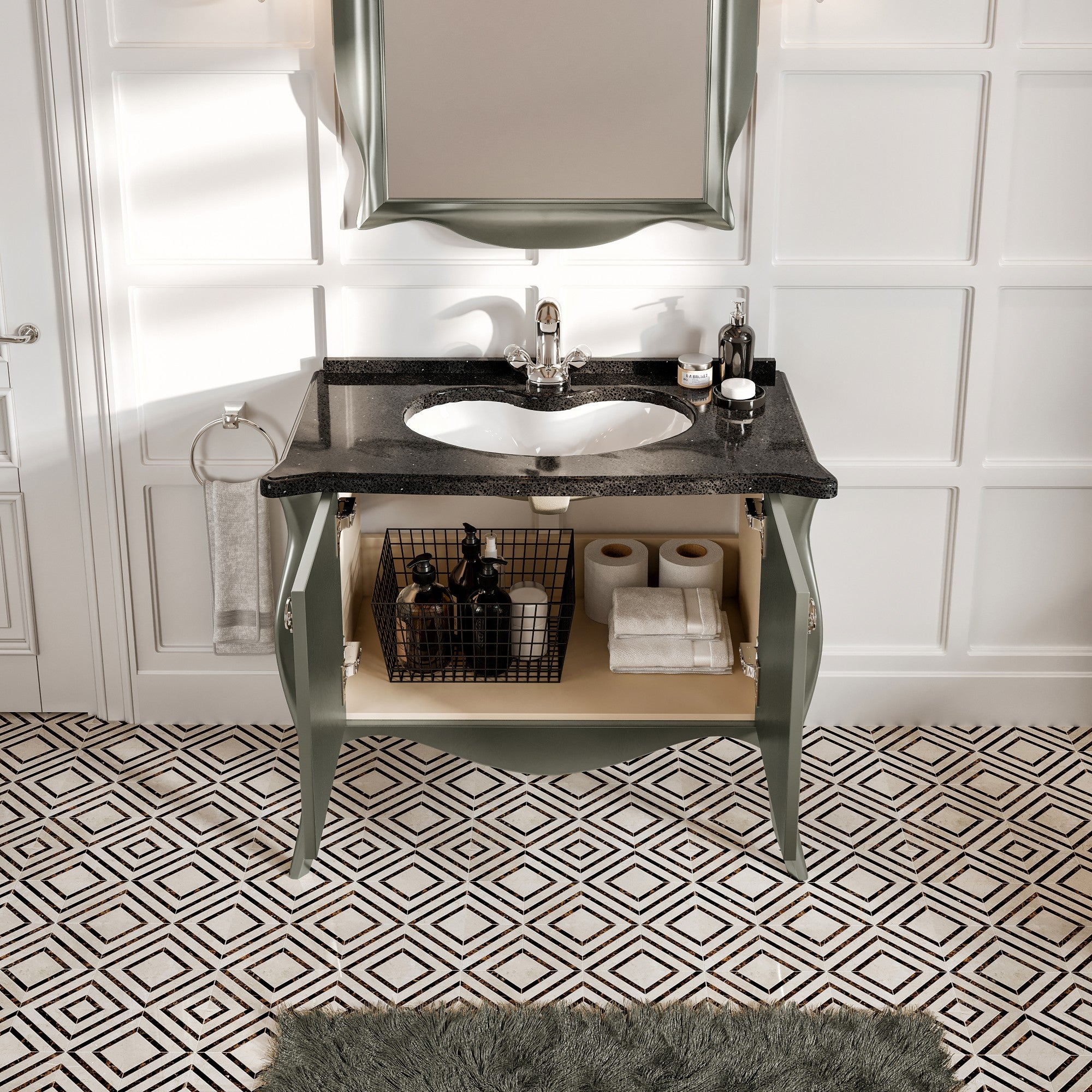 Ritz 34 in. Silver Single Sink Bath Vanity with Granite Top and Undermount Porcelain Sink